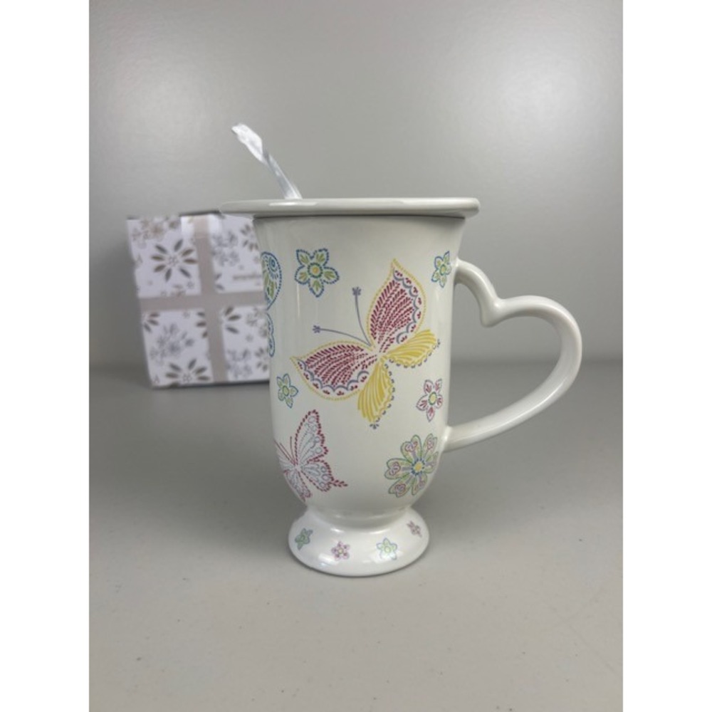 Temp-tations by Tara‎ Butterfly Mug with Heart Handle and Heart Lid Coaster Set